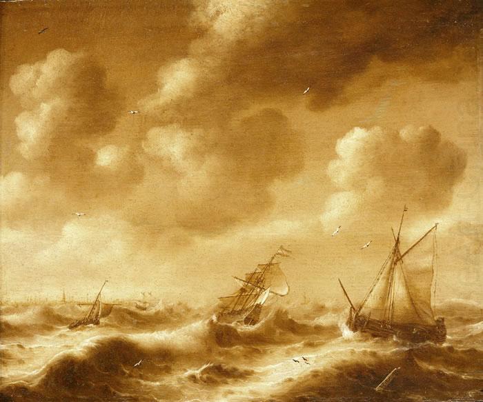 Shipping in a Gale, Hendrick van Anthonissen